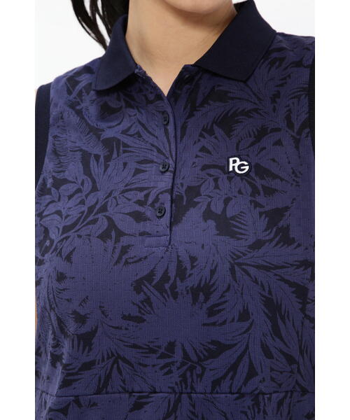 【PEARLY GATES】市松カノコ スリーブレス ポロワンピース ＜ボタニカル柄＞