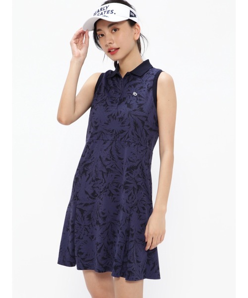 【PEARLY GATES】市松カノコ スリーブレス ポロワンピース ＜ボタニカル柄＞