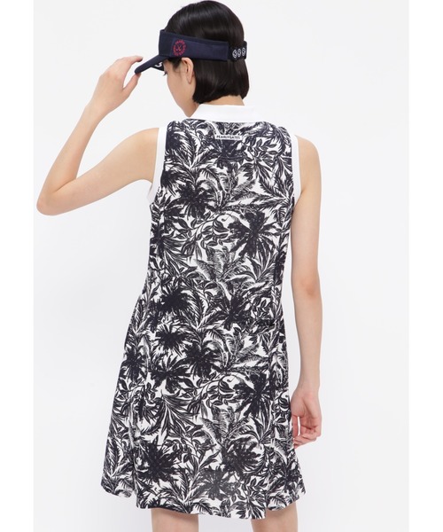 【PEARLY GATES】市松カノコ スリーブレス ポロワンピース ＜ボタニカル柄＞