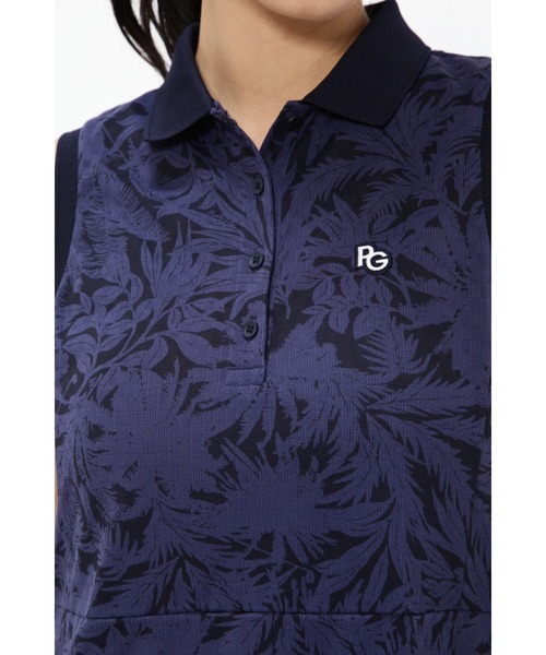 【PEARLY GATES】市松カノコ スリーブレス ポロワンピース ＜ボタニカル柄＞