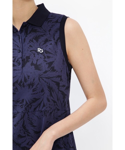 【PEARLY GATES】市松カノコ スリーブレス ポロワンピース ＜ボタニカル柄＞