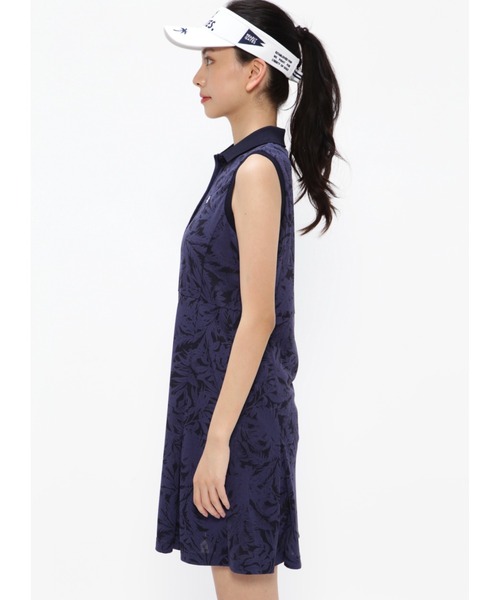 【PEARLY GATES】市松カノコ スリーブレス ポロワンピース ＜ボタニカル柄＞