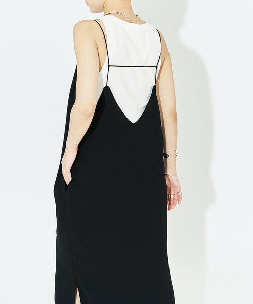 バックサテンジョーゼットロングキャミドレス：ワンピース