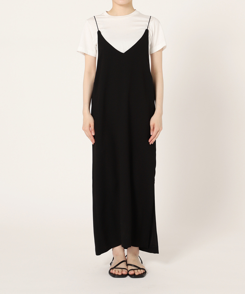 バックサテンジョーゼットロングキャミドレス：ワンピース