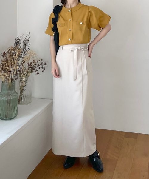 mysty woman(ミスティウーマン)の「ベルテッドハイウエストナロースカート 964545(スカート・レディース・アイボリー/マスタード/モカ・SMALL/MEDIUM)」の15枚目の写真