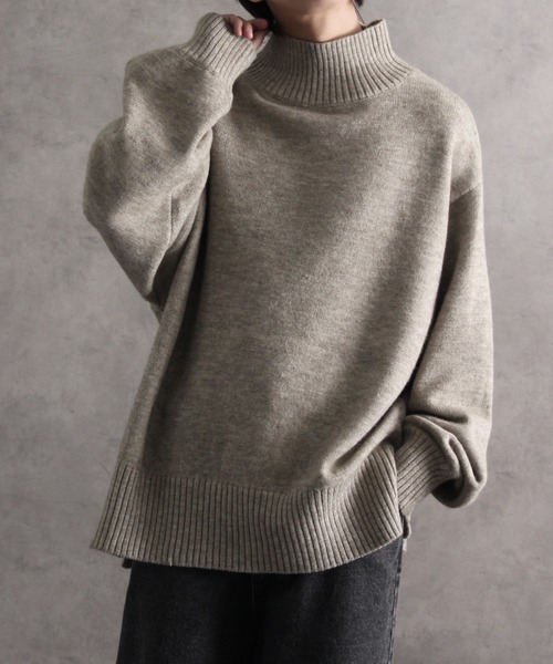 welise（ウェライズ）の「【welise/ウェライズ】【アンチピリング/形状維持/ウォッシャブル/イージーケア】サイドスリット オーバーサイズハイネックニット（ニット/セーター・メンズ・ワイン/チャコールグレー/ダークブラウン/ライトグレー/アイボリー/ベージュ系・S/XL/M/L）」の5枚目の写真