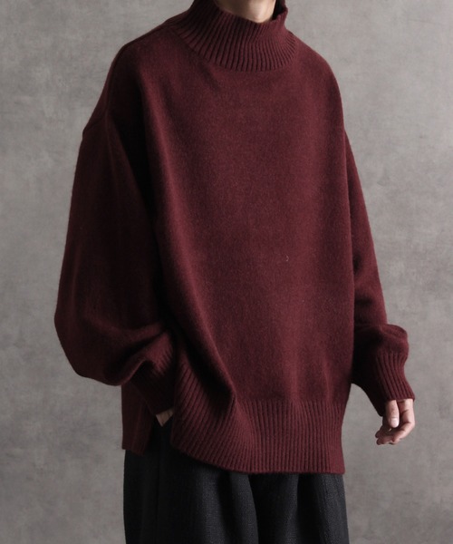 welise（ウェライズ）の「【welise/ウェライズ】【アンチピリング/形状維持/ウォッシャブル/イージーケア】サイドスリット オーバーサイズハイネックニット（ニット/セーター・メンズ・ワイン/チャコールグレー/ダークブラウン/ライトグレー/アイボリー/ベージュ系・S/XL/M/L）」の6枚目の写真