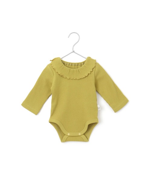 MAKE YOUR DAY（メイクユアデイ）の「無地リブフリル衿ロンパス（ロンパース・キッズ・アイボリー/ピンク/グレー/イエロー・80/70）」の3枚目の写真