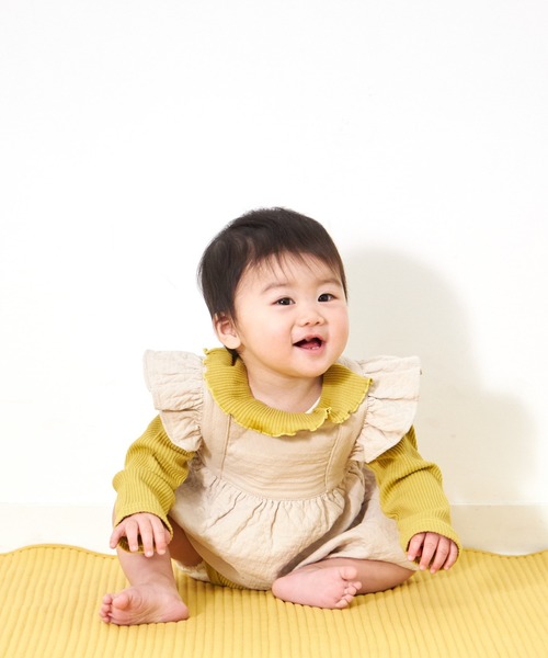 MAKE YOUR DAY（メイクユアデイ）の「無地リブフリル衿ロンパス（ロンパース・キッズ・アイボリー/ピンク/グレー/イエロー・80/70）」の6枚目の写真