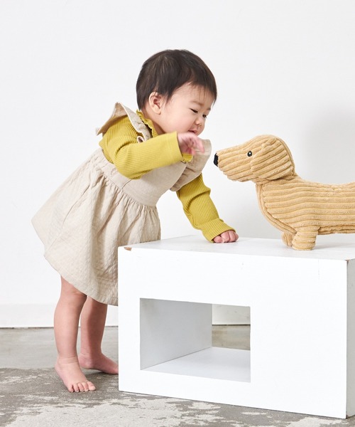 MAKE YOUR DAY（メイクユアデイ）の「無地リブフリル衿ロンパス（ロンパース・キッズ・アイボリー/ピンク/グレー/イエロー・80/70）」の8枚目の写真