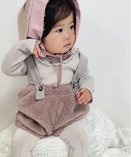 MAKE YOUR DAY（メイクユアデイ）の「無地リブフリル衿ロンパス（ロンパース・キッズ・アイボリー/ピンク/グレー/イエロー・80/70）」の16枚目の写真