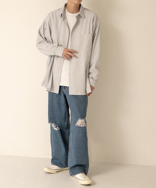 SENSE OF PLACE by URBAN RESEARCH(センスオブプレイスバイアーバンリサーチ)の「ダメージデニムワイドパンツ(デニムパンツ・メンズ・ブラック/ライトインディゴブルー・LARGE/MEDIUM)」の12枚目の写真