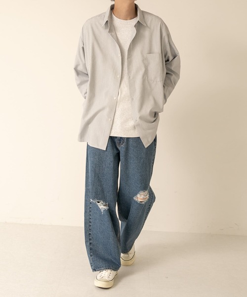 SENSE OF PLACE by URBAN RESEARCH(センスオブプレイスバイアーバンリサーチ)の「ダメージデニムワイドパンツ(デニムパンツ・メンズ・ブラック/ライトインディゴブルー・LARGE/MEDIUM)」の13枚目の写真