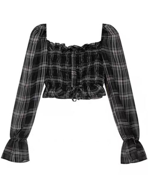 セール】チェック柄フリルギャザーブラウス（シャツ/ブラウス）｜Sibra