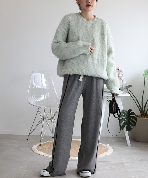 aimoha（アイモハ）の「ラインデザインカジュアルニットパンツ（その他パンツ・レディース・ブラック/グリーン/キャメル/グレー・FREE）」の15枚目の写真