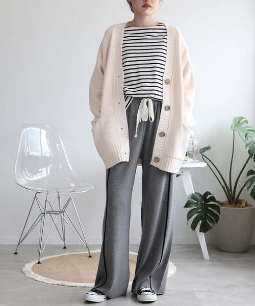 aimoha（アイモハ）の「ラインデザインカジュアルニットパンツ（その他パンツ・レディース・ブラック/グリーン/キャメル/グレー・FREE）」の13枚目の写真