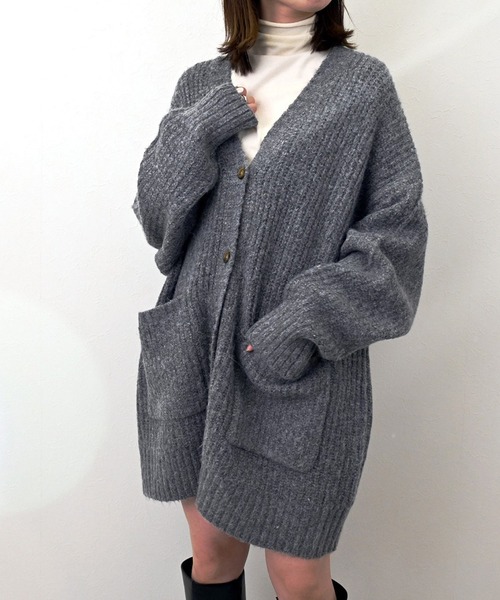 STYLEBLOCK（スタイルブロック）の「メランジニットオーバーサイズカーディガン（カーディガン/ボレロ・レディース・イエロー/アイボリー/チャコールグレー/オレンジ/グリーン/ブルー・M）」の2枚目の写真