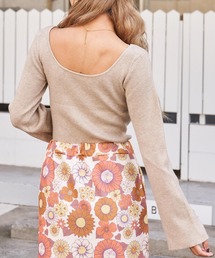 前後2WAYフレアスリーブリブニットトップス