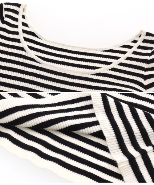 anap mimpi（アナップミンピ）の「前後2WAYフレアスリーブリブニットトップス（Tシャツ/カットソー・レディース・ブラック/ホワイト×ブラック/ベージュ/オフホワイト・FREE）」の5枚目の写真
