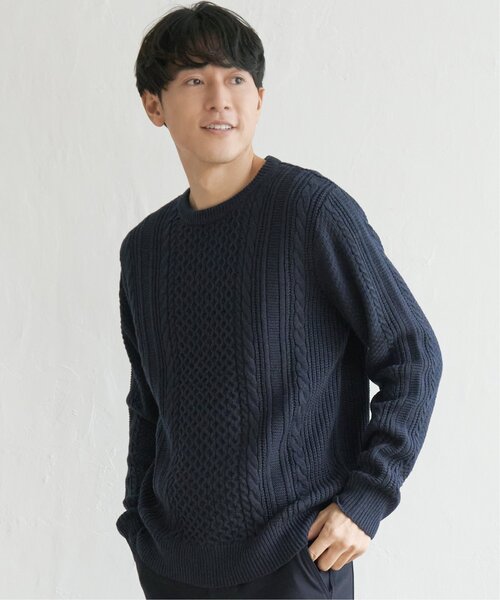 ikka(イッカ)の「抗菌アランケーブルリサイクルニット(ニット/セーター・メンズ・ネイビー/グリーン/オフホワイト/グレー/ワイン・XL/S/M/L)」の8枚目の写真