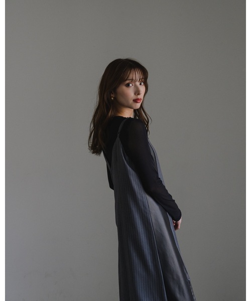 LEANN MOMENT(リーンモーメント)の「Stripe Leather Camisole Dress(ワンピース・レディース・ブラック/グレー・FREE)」の5枚目の写真