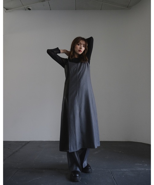 LEANN MOMENT(リーンモーメント)の「Stripe Leather Camisole Dress(ワンピース・レディース・ブラック/グレー・FREE)」の6枚目の写真
