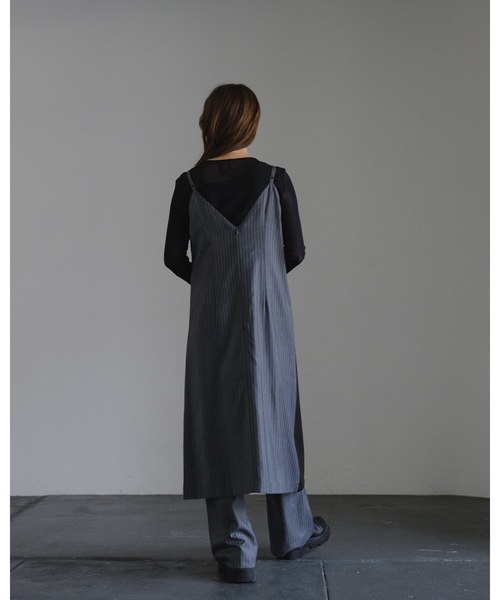 LEANN MOMENT(リーンモーメント)の「Stripe Leather Camisole Dress(ワンピース・レディース・ブラック/グレー・FREE)」の7枚目の写真