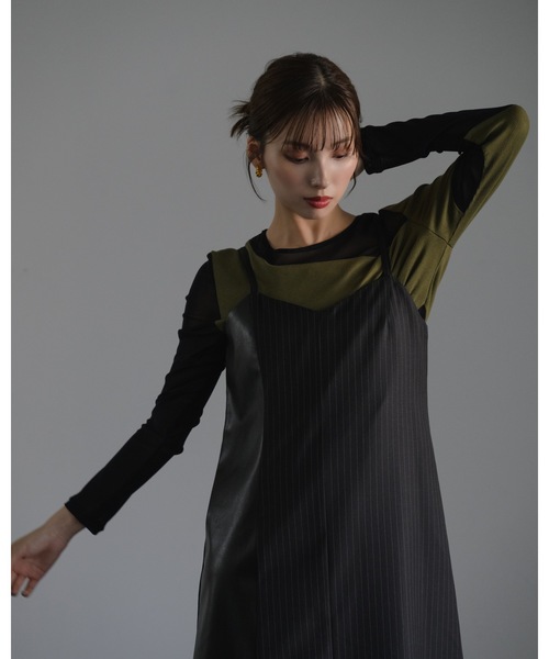 LEANN MOMENT(リーンモーメント)の「Stripe Leather Camisole Dress(ワンピース・レディース・ブラック/グレー・FREE)」の11枚目の写真