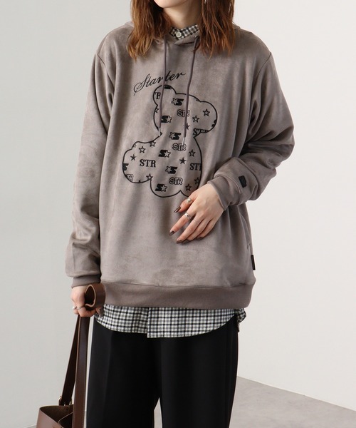 STARTER BLACK LABEL（スターターブラックレーベル）の「STARTER BLACK LABEL ベアー刺繍 フェイクスエード プルパーカー（パーカー・メンズ・スモークグレー/ブラック・M/L/XL）」の8枚目の写真