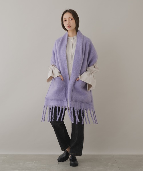 KATHARINE ROSS（キャサリンロス）の「【KATHARINE ROSS】WEB限定 ポケット付ボリュームストール（ストール/ショール・レディース・ホワイト/グレー/パープル・MEDIUM）」の16枚目の写真