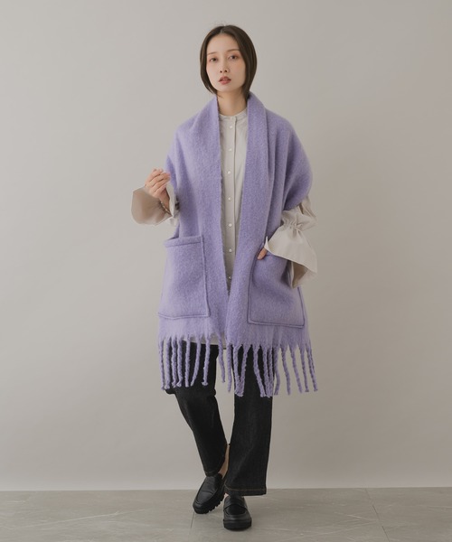 KATHARINE ROSS（キャサリンロス）の「【KATHARINE ROSS】WEB限定 ポケット付ボリュームストール（ストール/ショール・レディース・ホワイト/グレー/パープル・MEDIUM）」の17枚目の写真