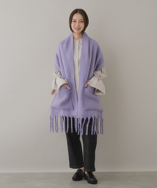 KATHARINE ROSS（キャサリンロス）の「【KATHARINE ROSS】WEB限定 ポケット付ボリュームストール（ストール/ショール・レディース・ホワイト/グレー/パープル・MEDIUM）」の19枚目の写真