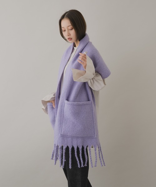 KATHARINE ROSS（キャサリンロス）の「【KATHARINE ROSS】WEB限定 ポケット付ボリュームストール（ストール/ショール・レディース・ホワイト/グレー/パープル・MEDIUM）」の22枚目の写真
