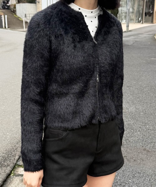 HALEY PESCA（ヘーリーペスカ）の「HALEY PESCA/ショート丈　シャギーダブルジップニット　パーカー　トップス（ニット/セーター・レディース・ブラック/アイボリー・FREE/MEDIUM/SMALL）」の17枚目の写真