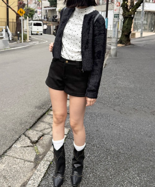 HALEY PESCA（ヘーリーペスカ）の「HALEY PESCA/ショート丈　シャギーダブルジップニット　パーカー　トップス（ニット/セーター・レディース・ブラック/アイボリー・FREE/MEDIUM/SMALL）」の14枚目の写真