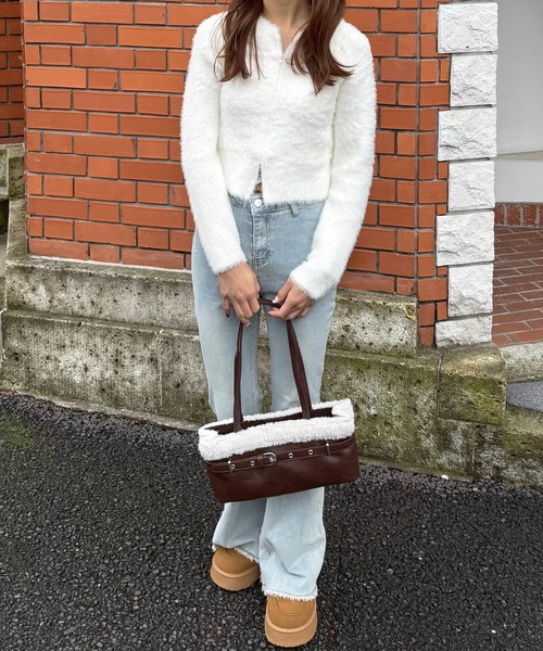 HALEY PESCA（ヘーリーペスカ）の「HALEY PESCA/ショート丈　シャギーダブルジップニット　パーカー　トップス（ニット/セーター・レディース・ブラック/アイボリー・FREE/MEDIUM/SMALL）」の21枚目の写真