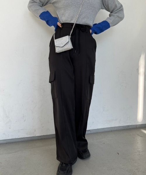 nemne store（ネンネストア）の「【低身長サイズあり】ウェストリボンカーゴスラックス（スラックス・レディース・グレー/ブラック・SMALL/MEDIUM）」の2枚目の写真