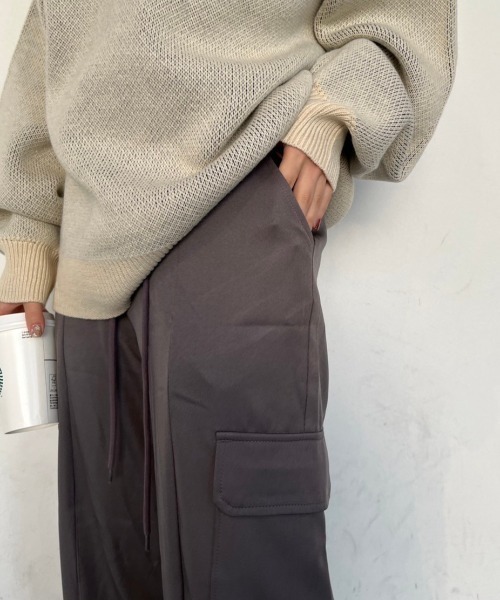 nemne store（ネンネストア）の「【低身長サイズあり】ウェストリボンカーゴスラックス（スラックス・レディース・グレー/ブラック・SMALL/MEDIUM）」の13枚目の写真