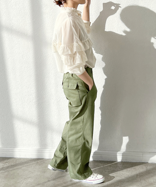 Spick & Span（スピックアンドスパン）の「≪追加2≫コットンシルクティアードフリルスリーブブラウス（シャツ/ブラウス・レディース・ホワイト/マルチ/ブラック/ベージュ・FREE）」の12枚目の写真