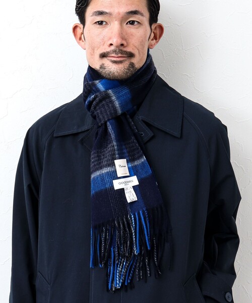 NOLLEY'S goodman（ノーリーズグッドマン）の「カシミヤチェックマフラー30 オルドス産カシミヤ100%使用 30cm幅（マフラー・メンズ・グリーン系その他2/グリーン系その他/ブルー系その他/ベージュ系その他/ブルー系その他7/イエロー系その他・FREE）」の5枚目の写真