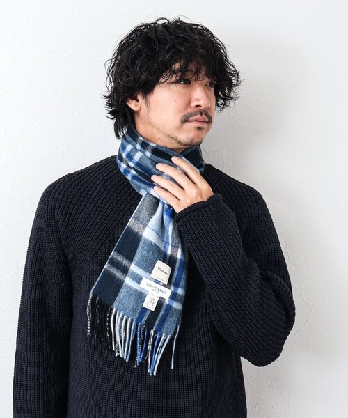 NOLLEY'S goodman（ノーリーズグッドマン）の「カシミヤチェックマフラー30 オルドス産カシミヤ100%使用 30cm幅（マフラー・メンズ・グリーン系その他2/グリーン系その他/ブルー系その他/ベージュ系その他/ブルー系その他7/イエロー系その他・FREE）」の22枚目の写真