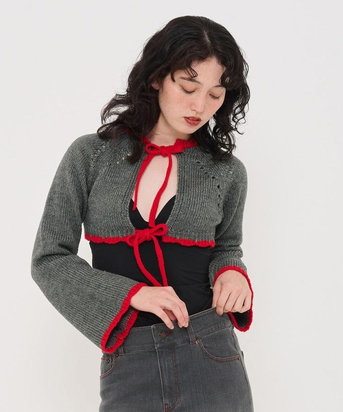 TINA:JOJUN(ティーナジョジュン)の「配色リボン ニットボレロ TINA:JOJUN(カーディガン/ボレロ・レディース・グレー/ホワイト/ブラウン・M)」の22枚目の写真