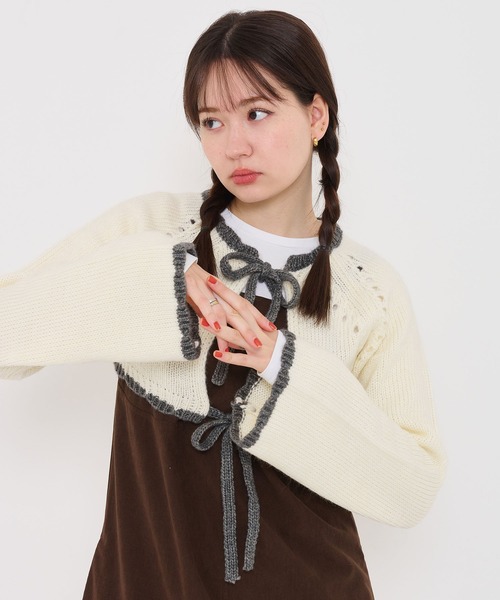 TINA:JOJUN(ティーナジョジュン)の「配色リボン ニットボレロ TINA:JOJUN(カーディガン/ボレロ・レディース・グレー/ホワイト/ブラウン・M)」の21枚目の写真