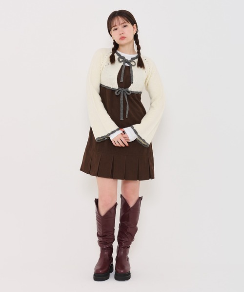 TINA:JOJUN(ティーナジョジュン)の「配色リボン ニットボレロ TINA:JOJUN(カーディガン/ボレロ・レディース・グレー/ホワイト/ブラウン・M)」の13枚目の写真