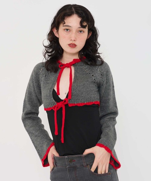 TINA:JOJUN(ティーナジョジュン)の「配色リボン ニットボレロ TINA:JOJUN(カーディガン/ボレロ・レディース・グレー/ホワイト/ブラウン・M)」の16枚目の写真