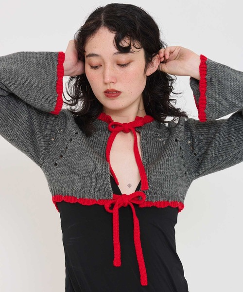 TINA:JOJUN(ティーナジョジュン)の「配色リボン ニットボレロ TINA:JOJUN(カーディガン/ボレロ・レディース・グレー/ホワイト/ブラウン・M)」の14枚目の写真