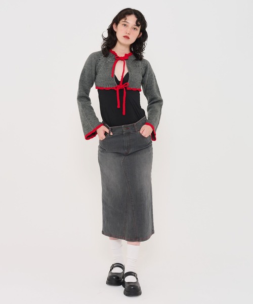 TINA:JOJUN(ティーナジョジュン)の「配色リボン ニットボレロ TINA:JOJUN(カーディガン/ボレロ・レディース・グレー/ホワイト/ブラウン・M)」の19枚目の写真