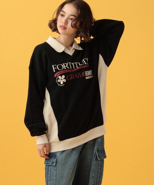 PBLIM(ページボーイリム)の「PBLIM/バイカラーゲームシャツ(スウェット・レディース・ブラック/グレー・FREE)」の1枚目の写真