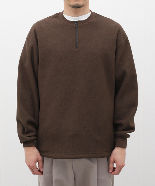 417 EDIFICE（フォーワンセブンエディフィス）の「HONEYCOMB HALF ZIP CREW / ハーフジップクルー（Tシャツ/カットソー・メンズ・ブラウン/ブラック/ベージュ・MEDIUM/LARGE）」の5枚目の写真