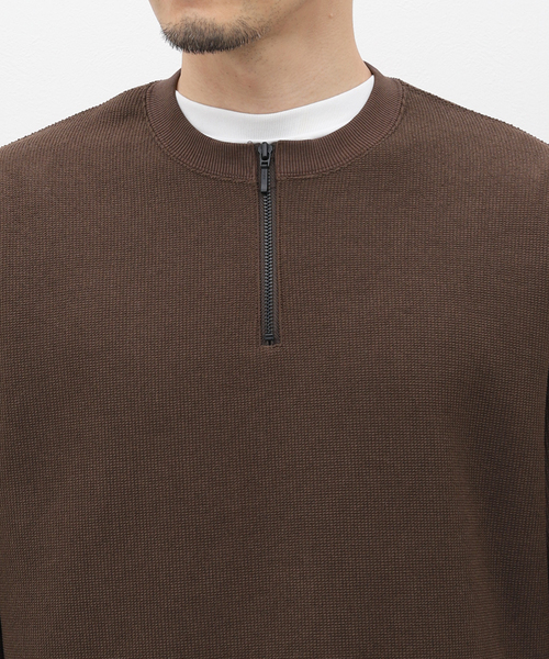 417 EDIFICE（フォーワンセブンエディフィス）の「HONEYCOMB HALF ZIP CREW / ハーフジップクルー（Tシャツ/カットソー・メンズ・ブラウン/ブラック/ベージュ・MEDIUM/LARGE）」の8枚目の写真